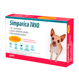 Tabletas Antipulgas y Antiparasitario para Perros ente 1.3 a 2.5 kg Zoetis Simparica Trio Gold