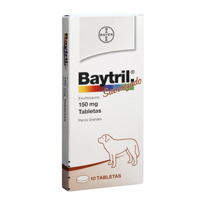 Antibiótico para Perros y Gatos Baytril Saborizado x 150mg de 10 tab