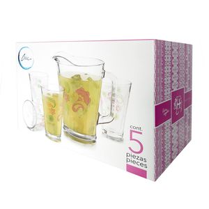 Juego de Jarra más Vasos Crisa Lace Flowers 5 Piezas