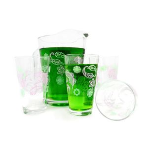 Juego de Jarra más Vasos Crisa Lace Flowers 5 Piezas