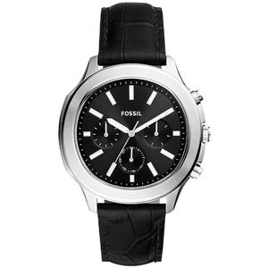 Reloj Fossil Windfield BQ2592 Multifuncional Para Hombre Acero Inoxidable Correa de Cuero Negro