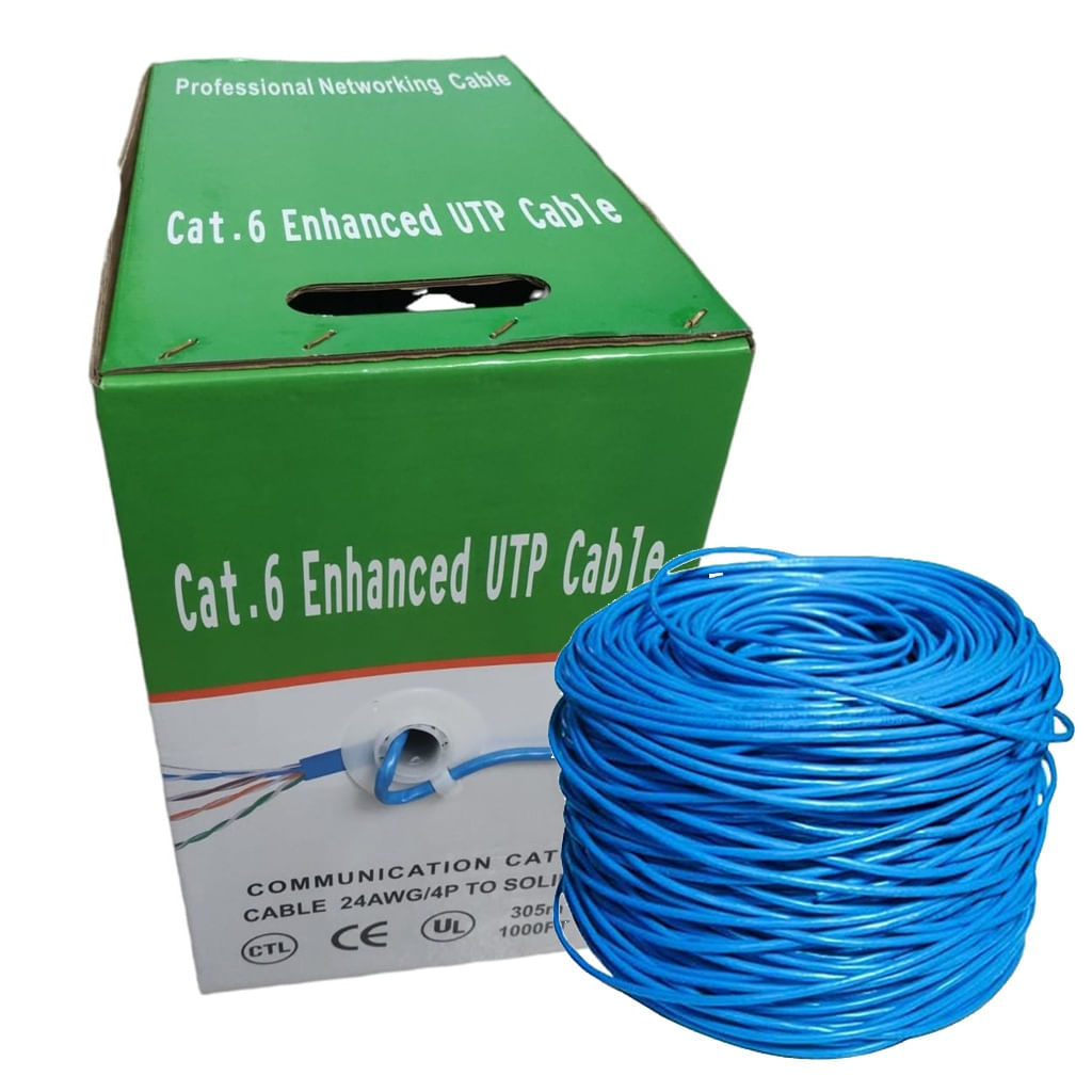 Cable de Red Utp Cat 6 Rj45 305 Metros rollo Lan Azul
