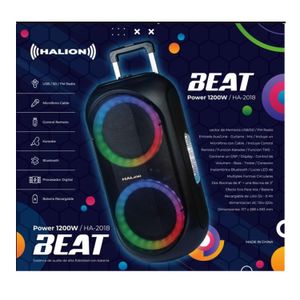 Parlante Halion HA 2018 BEAT 1200W USB BT FM Luces LED con Micrófono