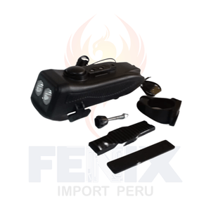 Luz Delantera 4 En 1 Para Bicicleta Timbre Soporte Hdrt-1018 Negro