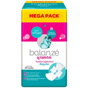 Toallas Higiénicas BALANZÉ WOMEN Alas Tela Gel Paquete 30un