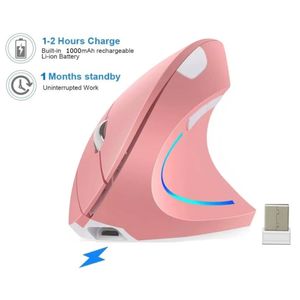 Mouse Vertical Recargable Ergonómico USB Inalámbrico GAMER - ROSA