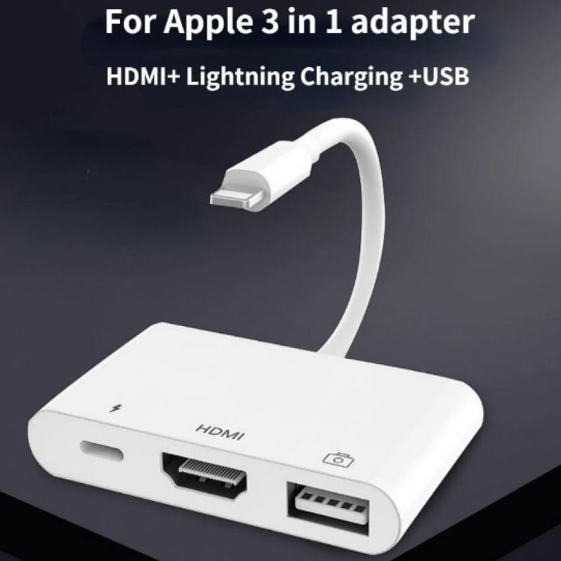 Adaptador 3 en 1 Lightning a Hdmi/ Usb 3.0/ Puerto de carga Lightning -  Real Plaza