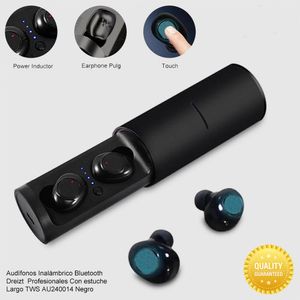 Audífonos Inalámbrico Bluetooth Dreizt  Profesionales Con estuche Largo TWS AU240014 Negro