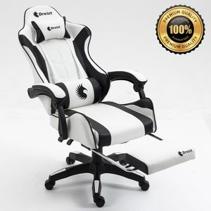 Silla Gamer Ergonómica Dreizt Shine Series Blanco Con Posapies Reclinable