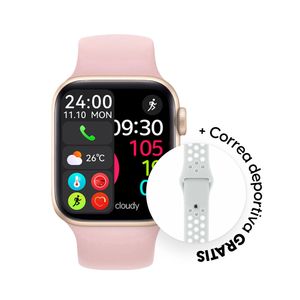 Smartwatch Roadtrip Watch S3 42mm, IP65, detección de frecuencia cardiaca y presión arterial, llamadas BT, rosa + correa deportiva Blanca