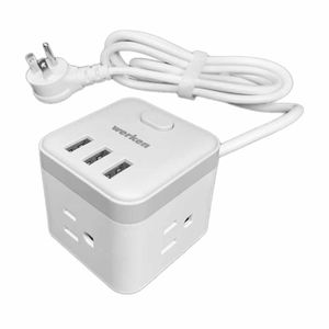 Extensión cubo 3 tomas 3 usb blanca