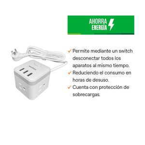 Extensión cubo 3 tomas 3 usb blanca