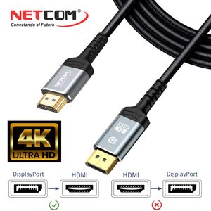 Cable Displayport a HDMI Netcom Pvc Macho 1.8 Metros 4k DP a HDMI 60hz