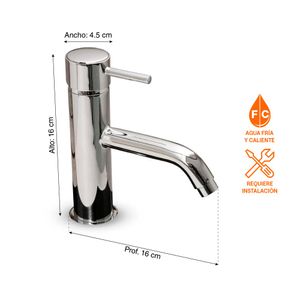 Mezcladora para Lavatorio Monocomando Vainsa Mares Baja Plata Cromado