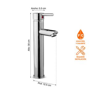 Mezcladora para Lavatorio Monocomando al Mueble Orange Cannes Alta Plata Cromado