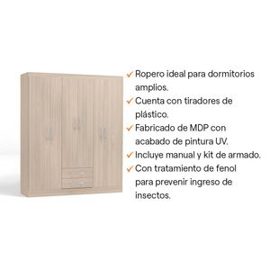 Ropero Cali 6 Puertas 2 Cajones 2 Repisas MDP Almendra