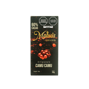 Chocolate Mahuis 60% Cacao con Trozos de Camu Camu Deshidratado Barra 50g