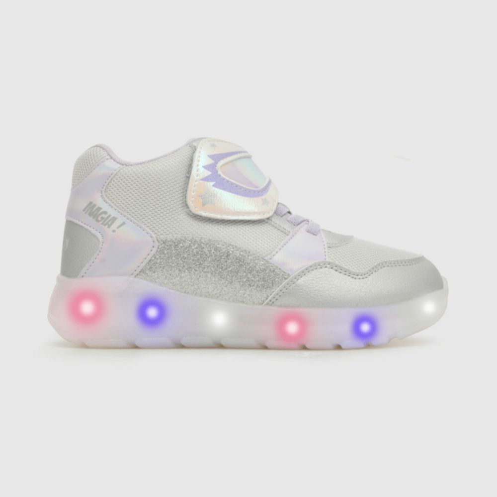 Zapatillas Luces para Nina Colloky Velcro Elastico Gris Real Plaza