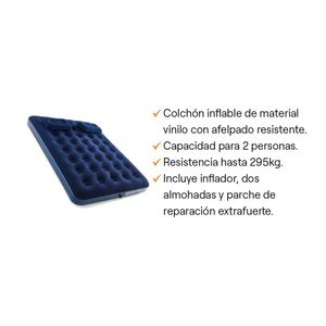 Colchón Inflable Bestway 2 plazas + inflador + 2 almohadas