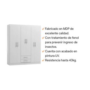 Ropero Cali 6 Puertas 2 Cajones 2 Repisas MDP Blanco