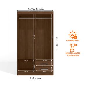 Ropero Cali 4 Puertas 2 Cajones 2 Repisas MDP Jacaranda