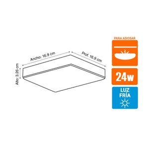 Plafón led cuadrado Frameless 24W Luz blanca