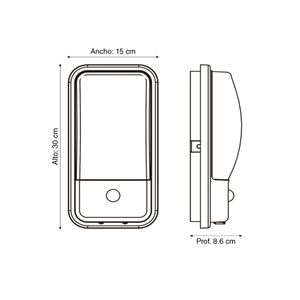 Aplique exterior led Negro con sensor 20W Luz blanca