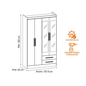 Ropero Capri 4 Puertas 2 Cajones 3 Repisas + Espejo MDP Nature