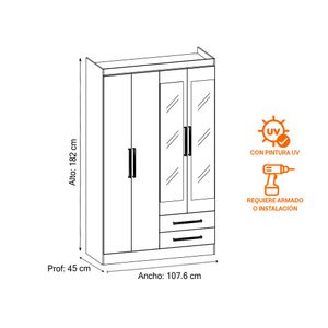 Ropero Capri 4 Puertas 2 Cajones 3 Repisas + Espejo MDP Jacaranda