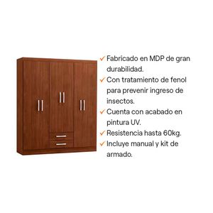 Ropero Cali 6 Puertas 2 Cajones 2 Repisas MDP Jacaranda