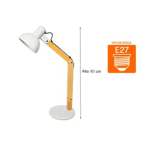 Lámpara de escritorio decorativa madera blanco E27