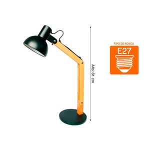 Lámpara de escritorio decorativa madera negro E27