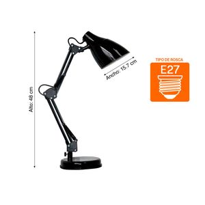 Lámpara de escritorio E27 Architect Negra