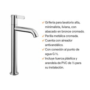 Llave de Lavatorio al Mueble Italgrif Cartagena Alta Plata Cromada