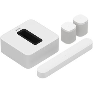 Sonos Beam Soundbar Gen 2, un par SL y un kit de subwoofer de subcontratación subcontratal (blanco)