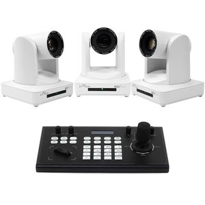 ikan OTTICA Paquete de 3 cámaras NDI HX PTZ y controlador IP (blanco)