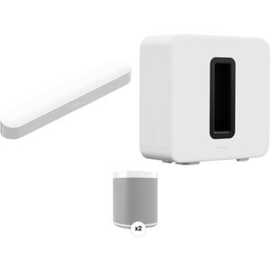 Sonos Beam Soundbar Gen 2, un par SL y un kit de subwoofer de subcontratación subcontratal (blanco)