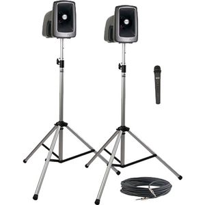 Anchor Audio MEGA-DP1-H MEGAVOX 2 Paquete de lujo con altavoz complementario cableado, dos stands