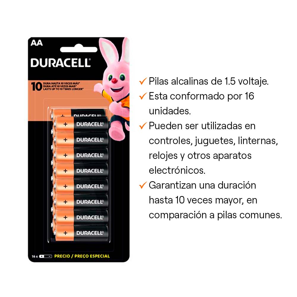 Pilas Duracell AAx2 x16 unidades