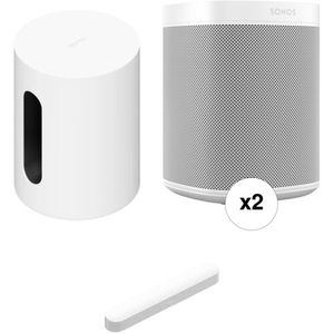 Sonos Beam Soundbar con Sub Mini Subwoofer y kit de par de altavoces One SL (blanco)