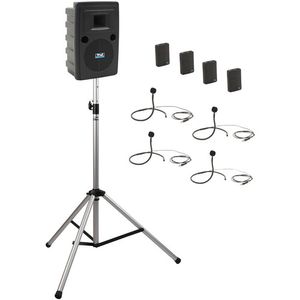 Anchor Audio Liberty System 4 con cuatro beltpacks, cuatro micrófonos de collar y soporte