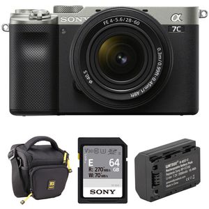 Cámara sin espejo Sony a7C con lente de 28-60 mm y kit de accesorios (plata)
