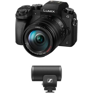 Cámara sin espejo Panasonic Lumix G7 con lente de 14-140 mm y kit de micrófono (negro)