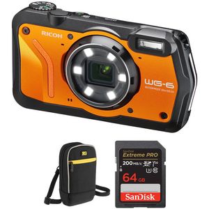 Cámara digital Ricoh WG-6 con kit de accesorios (naranja)