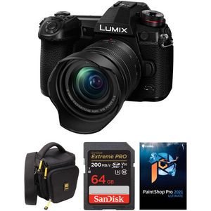 Cámara sin espejo Panasonic Lumix G9 con lente de 12-60 mm y kit de accesorios con paquete