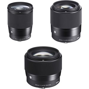 Kit de lentes contemporáneos Sigma 16 mm, 30 mm y 56 mm f/1.4 DC DN para Sony E