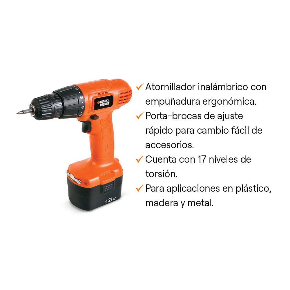 Taladro Ator Inalambrico Black + Decker 12v 10mm Cd121k