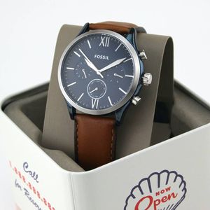 Reloj Fossil Fenmore BQ2402 Multifuncional Para Hombre Correa de Cuero - Marron Azul