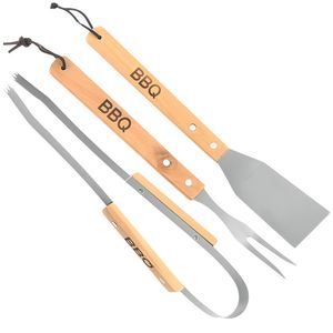 Set Parrillero Utensilios para Parrilla Mango de Madera 3 Piezas