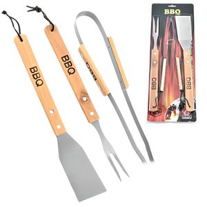 Set Parrillero Utensilios para Parrilla Mango de Madera 3 Piezas